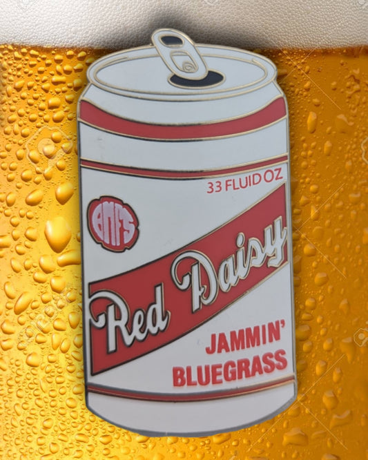 Gold Bill + Red Daisy Beer Can Pin