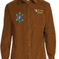 Blossoms Bloomin' Brown Corduroy Button Down Front View. 